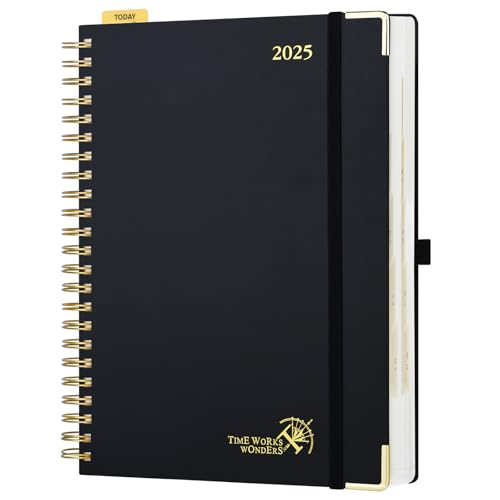 POPRUN Kalender 2025 Tagesplaner Ringbuch mit Hardcover 30,5 x 22 cm, Tageskalender A4 1 Tag 1 Seite (Montag - Sonntag), Terminplaner (Jan.2025-Dez.2025) mit Plastiklineal - Schwarz von POPRUN