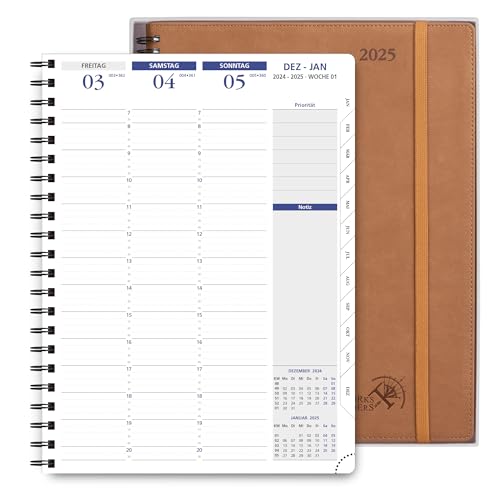 POPRUN Kalender 2025 Wochenplaner Ringbuch mit Softcover 28.5 x 22.2 cm - auf Deutsch - Terminplaner 2025 A4 mit 15-Minuten-Intervall und Vertikalem Wochenlayout, 100 GSM Papier - Braun von POPRUN