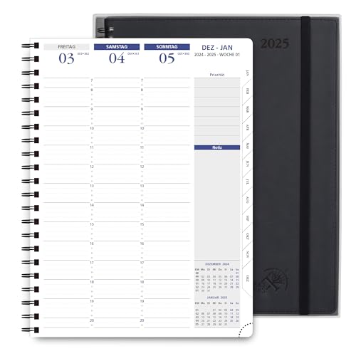 POPRUN Kalender 2025 Wochenplaner Ringbuch mit Softcover 28.5 x 22.2 cm - auf Deutsch - Terminplaner 2025 A4 mit 15-Minuten-Intervall und Vertikalem Wochenlayout, 100 GSM Papier - Schwarz von POPRUN