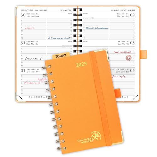 POPRUN Taschenkalender 2025 Klein Ringbuch mit Hardcover, ca. A6 (16 x 10,5 cm) - Kalender 2025 Klein (Jan.2025-Dez.2025) - Wochenplaner mit Vergoldete Schutzecken - Orange von POPRUN