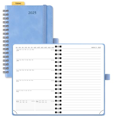 POPRUN Taschenkalender 2025 Klein Ringbuch mit Softcover, ca. A6 (16 x 10,5 cm) - Kalender 2025 Buchkalender Notizbuch (Jan.2025-Dez.2025) mit 100 GSM Papier - Cyanblau von POPRUN