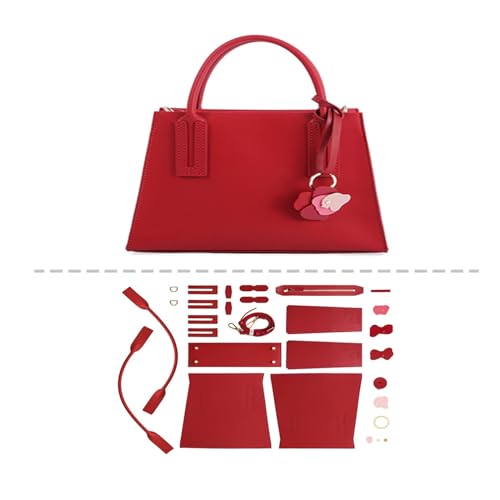 POPSEWING Leder-Handtaschen-Set für Damen mit Griffen oben, DIY-Umhängetasche mit Nähset, handgefertigtes Taschen-Set für Mutter, Freundin, Geburtstag, Weihnachten, Geschenk (rot) von POPSEWING