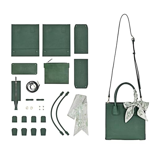 POPSEWING Top-Grain-Leder-Mini-Tragetasche, DIY-Set, DIY-Crossbody-Schultertaschen-Set mit Nähset für Frauen, Mädchen, DIY-Ledertaschen-Set für personalisiertes Geschenk (grün) von POPSEWING