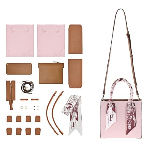 POPSEWING Top-Grain-Leder-Mini-Tragetasche, DIY-Set, DIY-Crossbody-Umhängetaschen-Set mit Nähset für Frauen, Mädchen, DIY-Ledertaschen-Set für personalisiertes Geschenk (Rosa) von POPSEWING