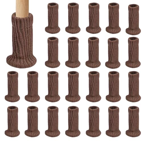 24 Stück Stuhlsocken, Stuhlpolster für die Möbelbeine, Filzgleiter, Anti-Rutsch-Bezüge für Möbel, Barhocker, Tische und Sofas(Braun), Chair Leg Floor Protectors von POPSKEETER