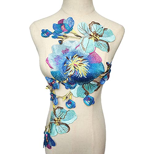 PORI Gestickte Blaue Blumen, Stoffapplikationen, Kragenbesätze, Aufnäher für Hochzeitskleider, DIY-Dekoration von PORI