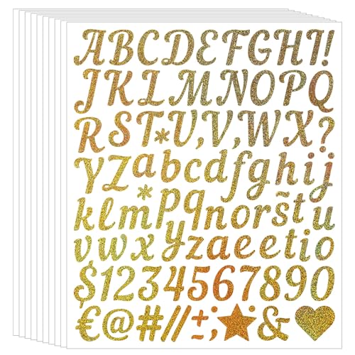 10 Blätter Vinyl Buchstaben Aufkleber Selbstklebende Zahlen Buchstaben Aufkleber Wetterfest Vinyl Klebebuchstaben Nummer Sticker Scrapbook Sticker Set Für Postfach DIY Scrapbooking (Gold) von PORUPAEL