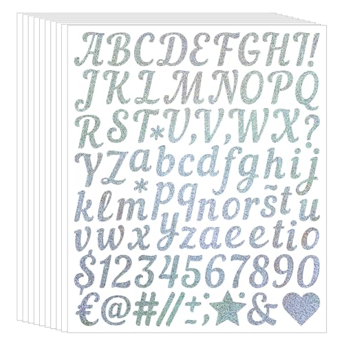 10 Blätter Vinyl Buchstaben Aufkleber Selbstklebende Zahlen Buchstaben Aufkleber Wetterfest Vinyl Klebebuchstaben Nummer Sticker Scrapbook Sticker Set Für Postfach DIY Scrapbooking (Silber) von PORUPAEL