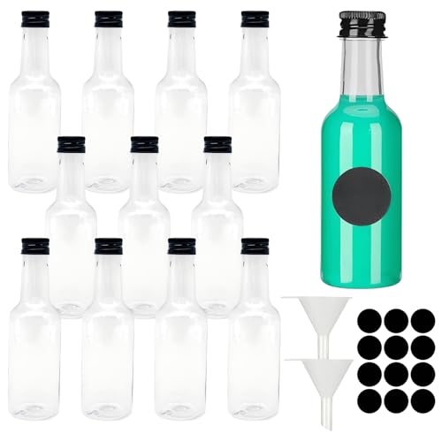 12 Stück Mini Fläschchen Kunststoff Likörflaschen, Plastik Shot Flaschen zum Befüllen, Wiederverwendbar Schnapsflaschen zum Befüllen mit Trichtern und 24 Aufklebern, für Hochzeiten Party (120ml) von PORUPAEL