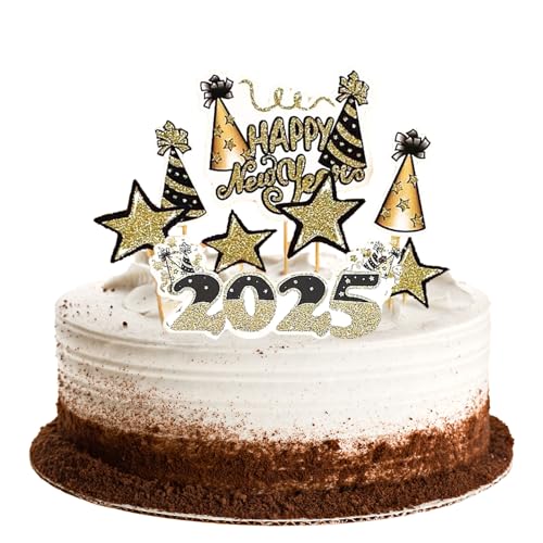 16 Stück 2025 Frohes Neues Jahr Cake Topper Silvester Deko 2025 Party Set Kuchen Topper Neujahr Cupcake Topper Happy New Year Deko 2025 Kuchen Picker Für Silvesterparty Neujahr Deko von PORUPAEL