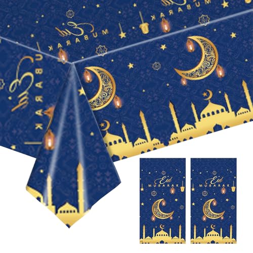 2 Stück Eid Mubarak Tischdecke, Ramadan Tischdecke, Eid Ramadan Party Tischdecke, Mond Stern Rechteck Tischdecke, Muslim Islamische Ramadan Party Dekoration (Blau B) von PORUPAEL