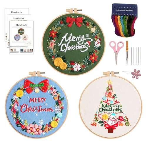 3 Sets Stickerei Set Weihnachten Kreuzstich Set mit Weihnachtsmuster Stickerei Starter Kit Weihnachten Embroidery Cross Stitch Set for Beginners Adults Kids Weihnachtsgeschenke (Multicolor 2) von PORUPAEL