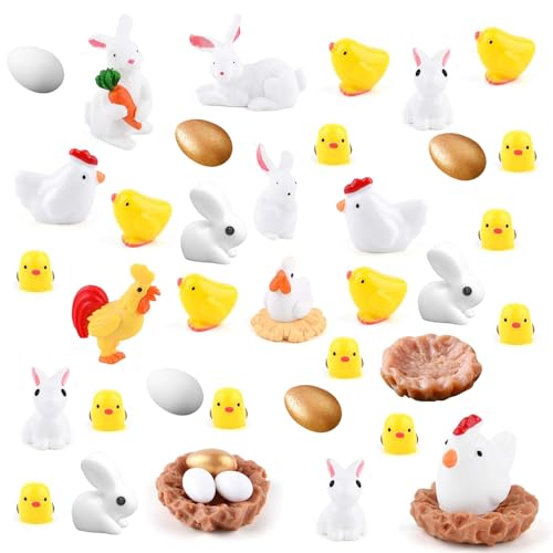 40 Stück Mini Hase Figuren Harz Osterhase Miniatur Kaninchen Figuren Osterhasen Cupcake Toppers von PORUPAEL