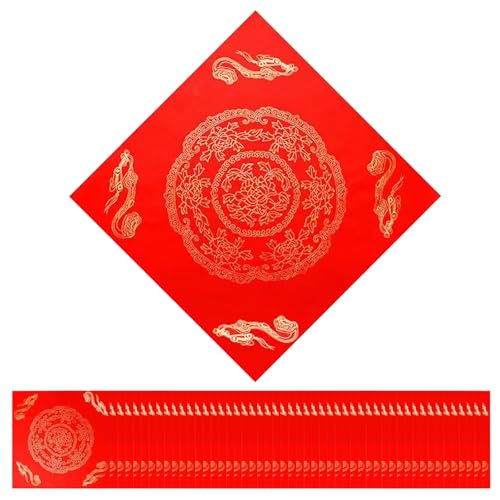 40 Stück Rot Xuan Papier Chinesische Frühlingsfest Wandaufkleber Neujahrsdekoration Chinesische Chunlian Duilian Chinesische Kalligraphie Xuan Papier Rot Dekoration (HuaKaiFuGui) von PORUPAEL