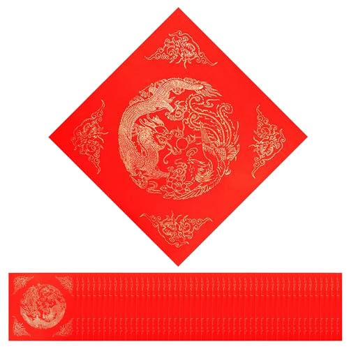 40 Stück Rot Xuan Papier Chinesische Frühlingsfest Wandaufkleber Neujahrsdekoration Chinesische Chunlian Duilian Chinesische Kalligraphie Xuan Papier Rot Dekoration (LongFengChengXiang) von PORUPAEL