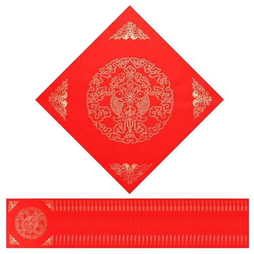 40 Stück Rot Xuan Papier Chinesische Frühlingsfest Wandaufkleber Neujahrsdekoration Chinesische Chunlian Duilian Chinesische Kalligraphie Xuan Papier Rot Dekoration (NianNianYouYu) von PORUPAEL