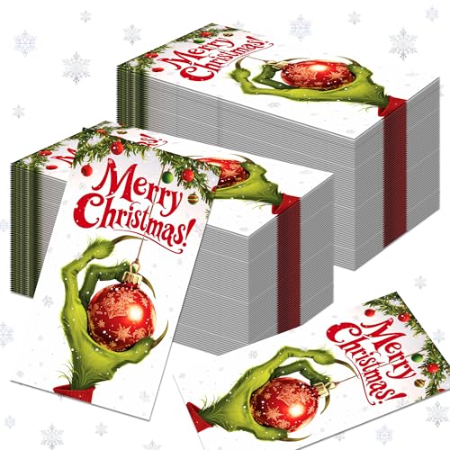 40 Stück Weihnachten Servietten Christmas Paper Napkins Weihnachtsballons Papierservietten Christmas Servietten Christmas Party Tableware Set Weihnachtliche Tischdekoration (Grün) von PORUPAEL