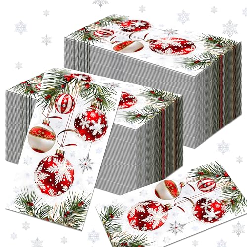 40 Stück Weihnachten Servietten Christmas Paper Napkins Weihnachtsballons Papierservietten Christmas Servietten Christmas Party Tableware Set Weihnachtliche Tischdekoration (Rot) von PORUPAEL