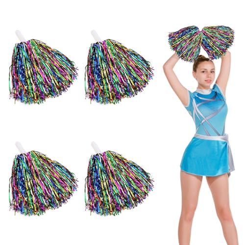 6 Stück Cheerleading Pompons Cheerleader Pom Poms Sport Pompons Cheers Ball Pompoms Handblumen Metal Foil Ponpons Mit Griffen Für Sportveranstaltungen Tanz Nacht Party Ballspiele (Mischfarbe) von PORUPAEL