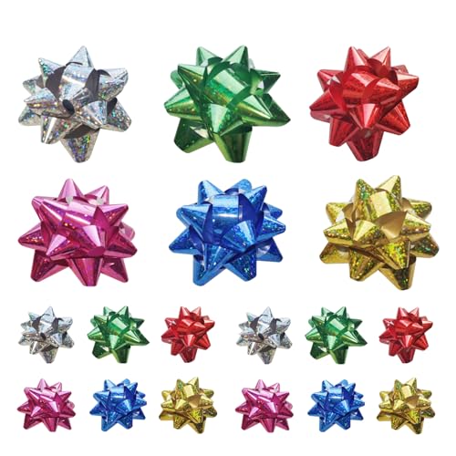 PORUPAEL 18 Stück Geschenkschleifen Selbstklebend Geschenk Schleifen 10cm Bunt Dekoschleifen Ziehschleifen Weihnachtsschleifen Christmas Bows Geschenkbänder für Weihnachten Geschenkverpackung Deko von PORUPAEL