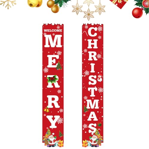 PORUPAEL 2 Stück Frohe Weihnachten Banner Merry Christmas Weihnachtsmann Weihnachtsdeko draußen drinnen Weihnachtsbanner Hängend Türdeko Veranda Schild Deko für Tür Wand Haustür von PORUPAEL