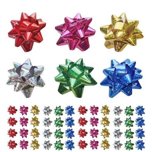 PORUPAEL 60 Stück Geschenkschleifen Selbstklebend Geschenk Schleifen 2 Zoll Bunt Dekoschleifen Ziehschleifen Weihnachtsschleifen Christmas Bows Geschenkbänder für Weihnachten Geschenkverpackung Deko von PORUPAEL