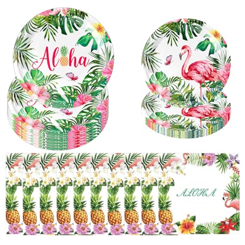 PORUPAEL Hawaii Party Geschirr Set 40 Stück Flamingo Partygeschirr Tropische Party Teller Aloha Servietten Tropische Tableware Party Deko Für Hawaii Sommer Geburtstag Party Dekoration von PORUPAEL