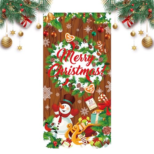 Weihnachten Tür Abdeckung Dekoration Weihnachtsdeko Weihnachtsmann Tür Hängen Banner Rot Weihnachtsbanner Hintergrund Weihnachten Dekoration für Indoor Outdoor Haus Weihnachten Deko (Braun) von PORUPAEL