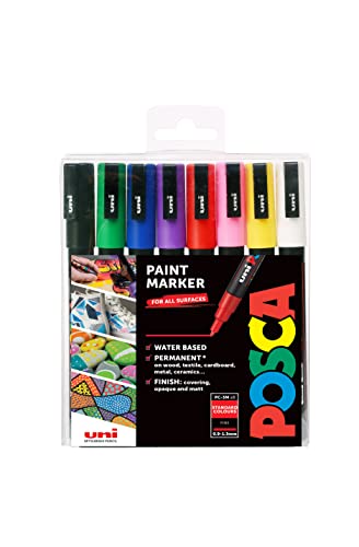 POSCA 153544842 PC-3M „Paint in a Pen“-Set, 1,5 mm breite Spitze, wasserbasierter Filzstift, 8 Farben von POSCA