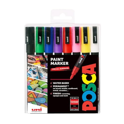 POSCA 153544842 PC-3M „Paint in a Pen“-Set, 1,5 mm breite Spitze, wasserbasierter Filzstift, 8 Farben von POSCA