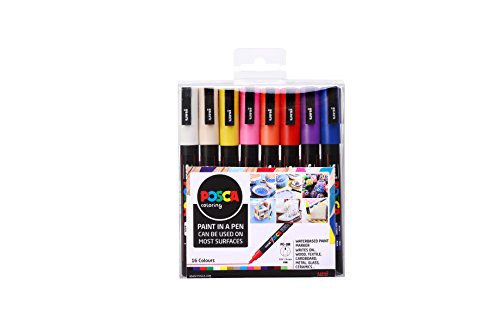 POSCA 153544847 PC-3M „Paint in a Pen“-Set, 1,5 mm breite Kugelspitze, wasserbasierte Filzstifte, 16 Farben von POSCA