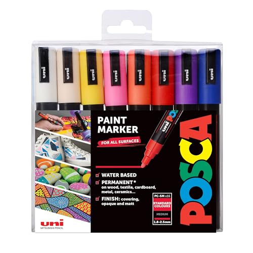 POSCA 153544848 PC-5M „Paint in a Pen“-Set, 2,5 mm breite Kugelspitze, wasserbasierte Filzstifte, 16 Farben von POSCA