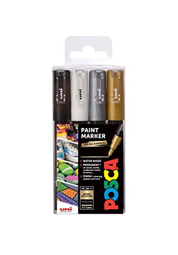 POSCA 153544850 PC-1M „Paint in a Pen“-Mono-Set, 1 mm dünne Spitze, wasserbasierte Filzstifte, 4 Farben von POSCA