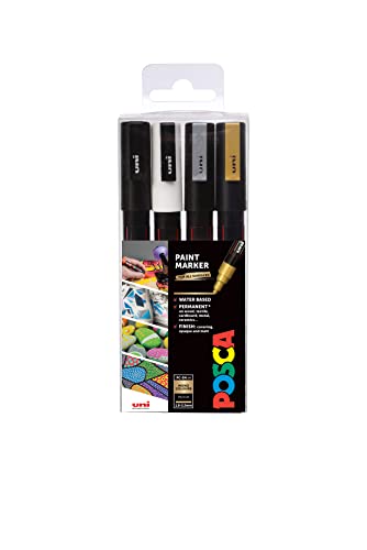POSCA 153544851 PC-3M „Paint in a Pen“-Mono-Set, 1,5 mm breite Kugelspitze, wasserbasierte Filzstifte, 4 Farben von POSCA