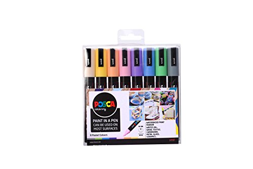 Posca 153544854 PC-5M „Pastel Paint in a Pen“-Set, 2,5 mm breite Kugelspitze, wasserbasierte Filzstifte, 8 Farben von POSCA