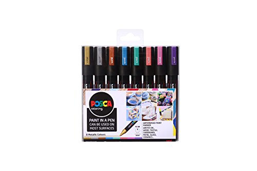 POSCA 153544855 PC-5M „Metallic Paint in a Pen“-Set, 2,5 mm breite Kugelspitze, wasserbasierte Filzstifte, 8 Farben von POSCA