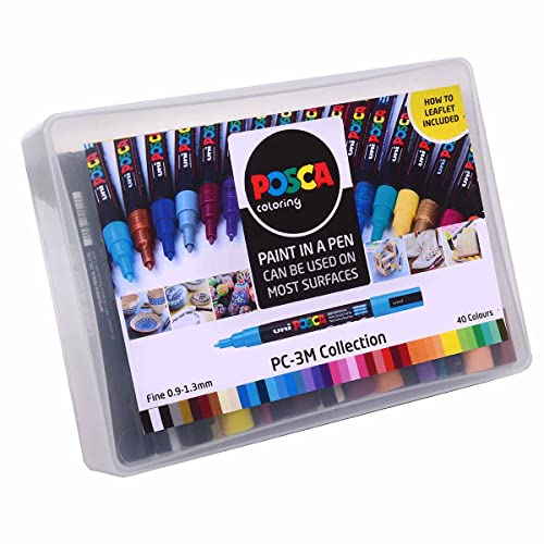 POSCA 153544874 PC-3M „Paint in a Pen“-Box, 1,5 mm breite Spitze, wasserbasierte Filzstifte, 40 Farben von POSCA