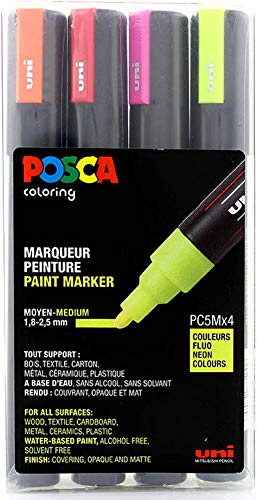 POSCA Marker Set PC 5M 4 Neon Farben Lack Acryl Kit Box von POSCA