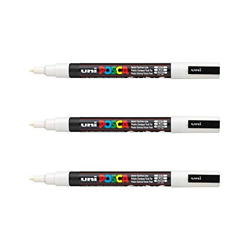 POSCA Mitsubishi Pencil – 3 Marker weiß PC3M – konische Spitze – Marker für Farbe auf Wasserbasis – für Papier, Textilien, Glas, Kieselstein, Holz usw. von POSCA