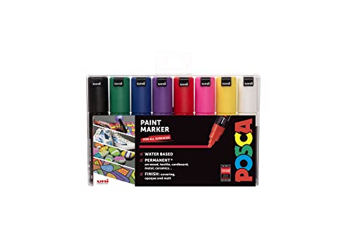 Posca PC-7M Permanent Marker Paint Pens Breite Rundspitze für Kunst & Handwerk Multi Surface Use On Wood Metal Paper Canvas Cardboard Glass Fabric Ceramic Rock Pebble Stone Porcelain Set of 8 Colors von POSCA