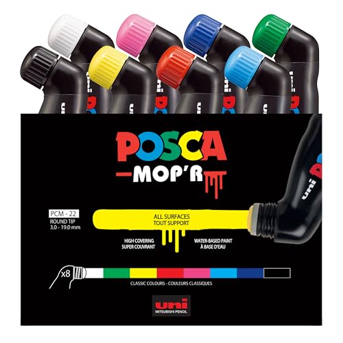 POSCA uni-ball 183208 - POSCA Marker MOP´R PCM-22, 8er Set, runde Stempelspitze 3 - 19 mm, ergonomische Form von POSCA