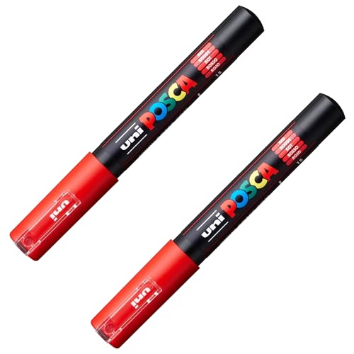 Posca PC-1M Paint Marker Kunststifte – 0,7 mm Spitze – rote Tinte – 2 Stück von POSCA