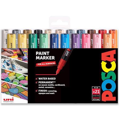 Posca PC-1M Permanent-Marker auf Wasserbasis, komplettes Set mit 21 Farben, in Geschenkverpackung von POSCA