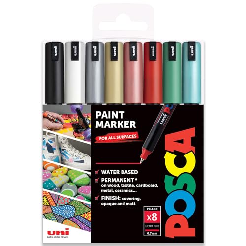 Posca - PC-1MR Art Paint Marker – 0,7 mm Feder – 8 Stück – in Kunststoffhülle (Weihnachtstöne) von POSCA