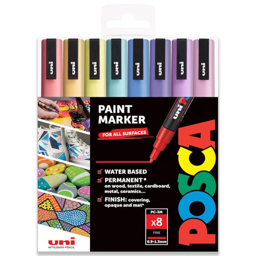 Posca PC-3M Farbmarker, Kunststifte, 0,9–1,3 mm, Pastelltöne, Set mit 8 Stiften in Kunststoffhülle von POSCA