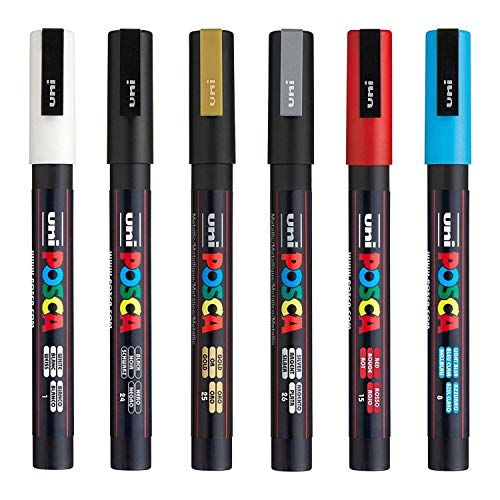 Posca PC-3M Paint Pen Art Marker Stifte - Stoff Glas Metall Stifte - Set mit den 6 beliebtesten Farben von POSCA