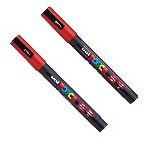 Posca PC-3M Paint Marker Kunststifte – 0,9–1,3 mm Feder – rote Tinte – 2 Stück von POSCA