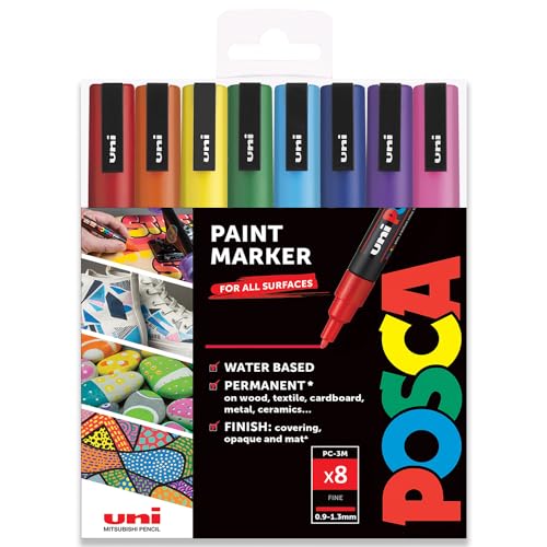 Posca PC-3M Permanent-Marker auf Wasserbasis, 0,9–1,3 mm, Essential Tones Set mit 8 Stiften in Kunststoffhülle von POSCA