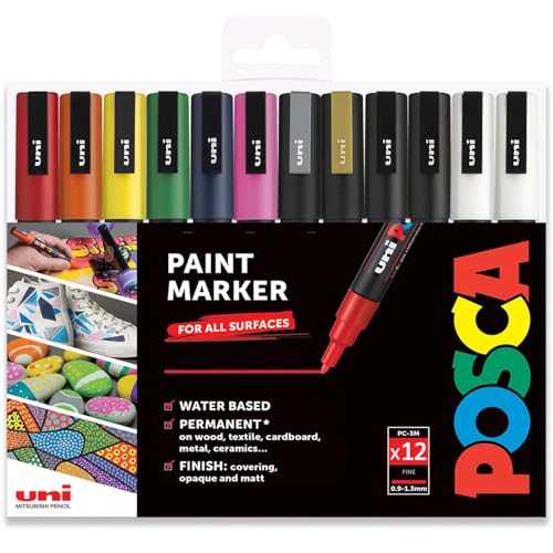 Posca PC-3M Permanent-Marker auf Wasserbasis, professionelles 12 Stifte-Set, extra schwarz + weiß von POSCA