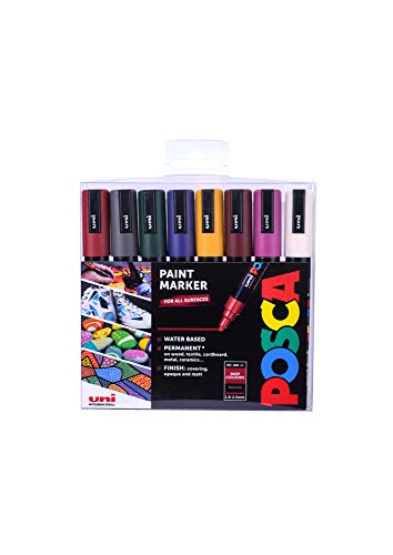 Posca PC-5M Permanent-Marker auf Wasserbasis, Premium-Mittel-Spitze für Kunst und Handwerk, Verwendung auf Holz, Metall, Papier, Karton, Glas, Stoff, Keramik und Stein, 8 Stück von POSCA